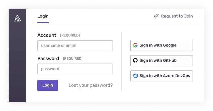 Button to request to join an organization from the login page
