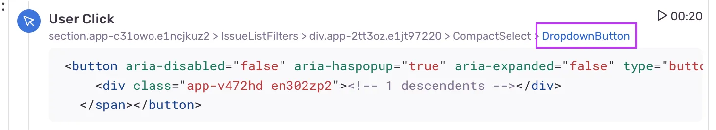 React component name used in replay breadcrumbs